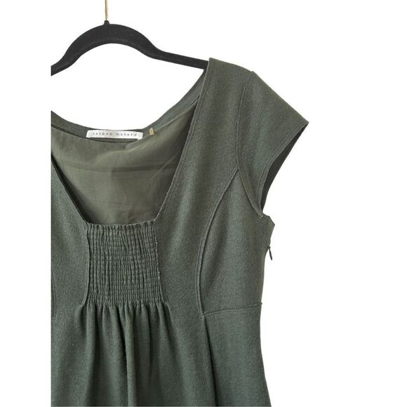 Susana Monaco Pleated Details Cap Sleeve Wool Shift Dress Womens Green Size 6 - Picture 3 of 5